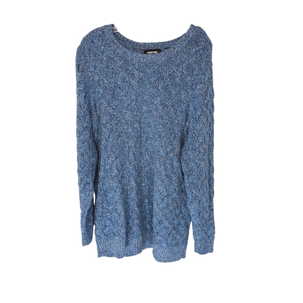 Lands' End Drifter Sweater Women's Plus Blue Cable Knit Crewneck Long Sleeve 1X